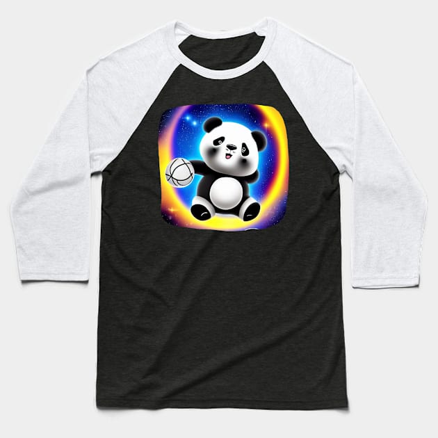 Cute Panda Play Basketball on The Moon Baseball T-Shirt by Suga Collection